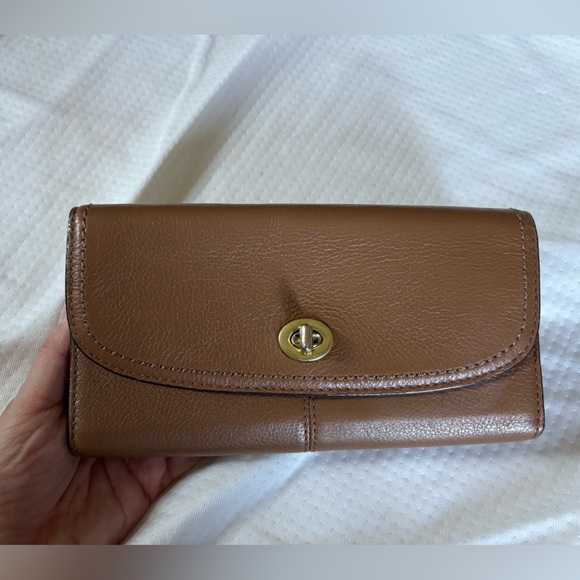 Coach Brown Leather Wallet with Gold Clasp - Picture 1 of 2